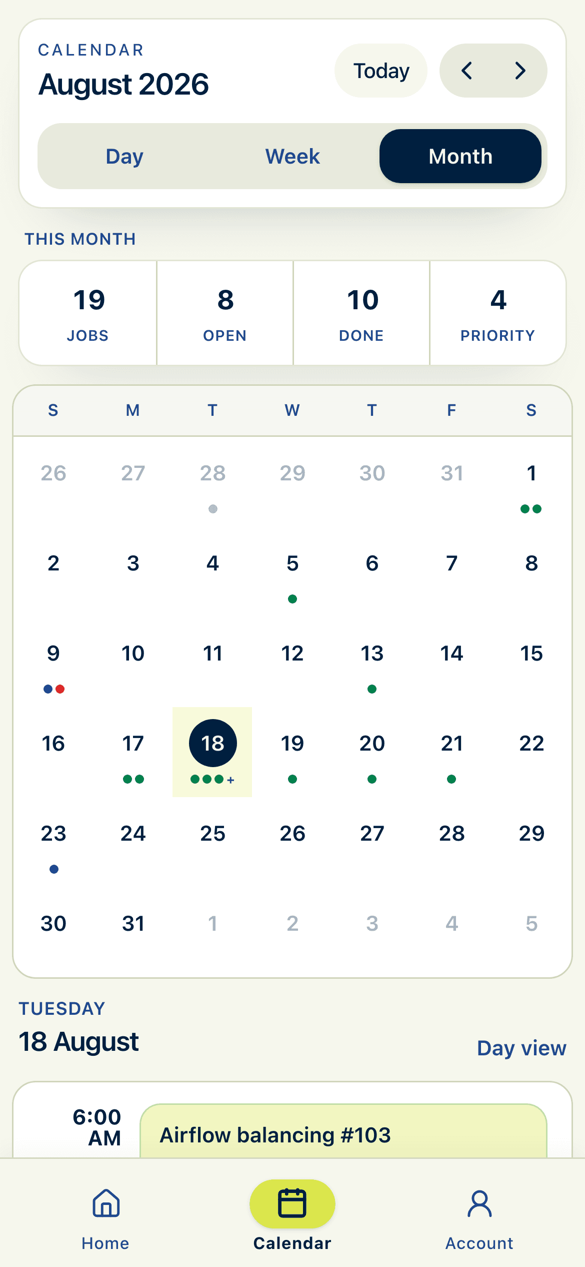 Crew App calendar